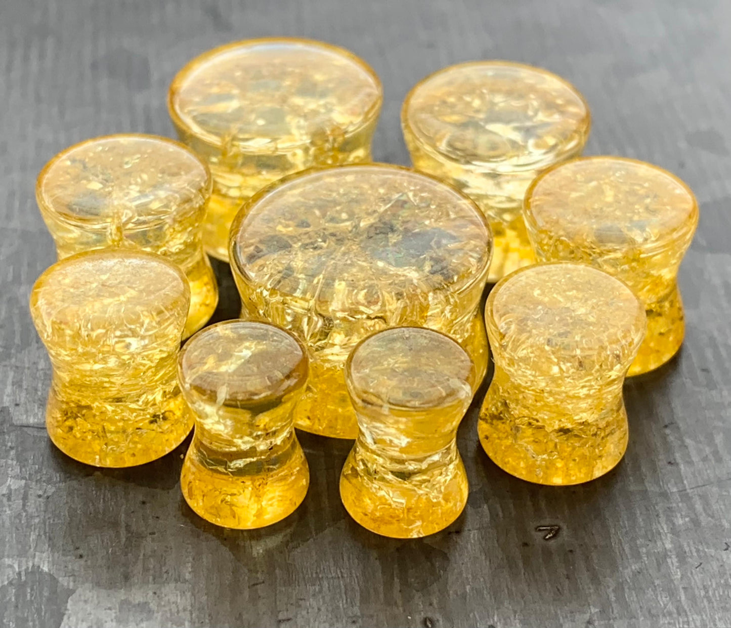 PAIR of Stunning Amber Cracked Glass Double Flare Plug - Gauges 2g (6mm) through 5/8" (16mm) available!