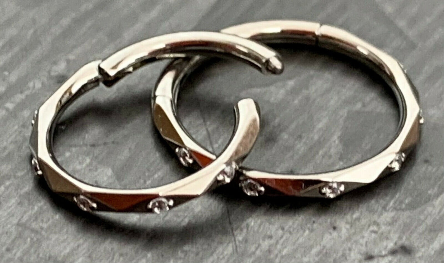 1 Piece Implant Grade Titanium Faceted CZ Gem Hinged Segment Septum Ring - 16g in 10mm or 8mm - Silver, Gold, Rose Gold & Black available!