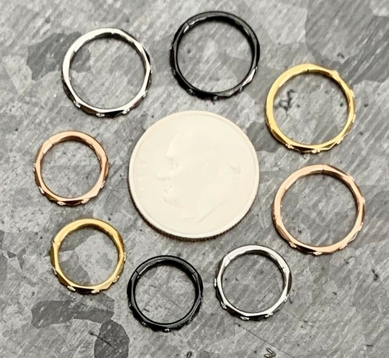 1 Piece Implant Grade Titanium Faceted CZ Gem Hinged Segment Septum Ring - 16g in 10mm or 8mm - Silver, Gold, Rose Gold & Black available!