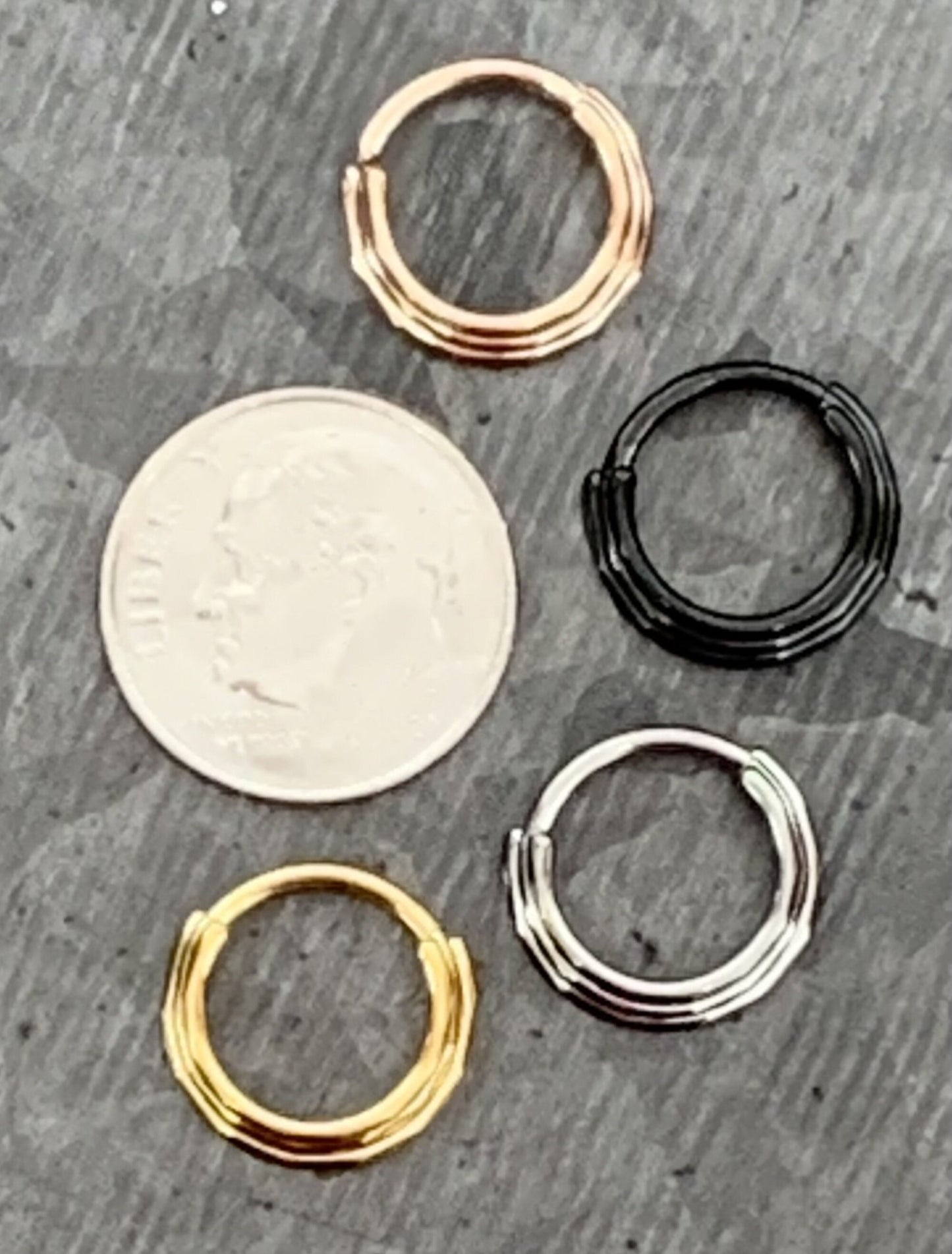1 Piece Titanium Triple Line Faceted Hinged Segment Hoop Ring - 16g - 8mm or 10mm Internal Diameter - Gold, Rose Gold, Black or Silver