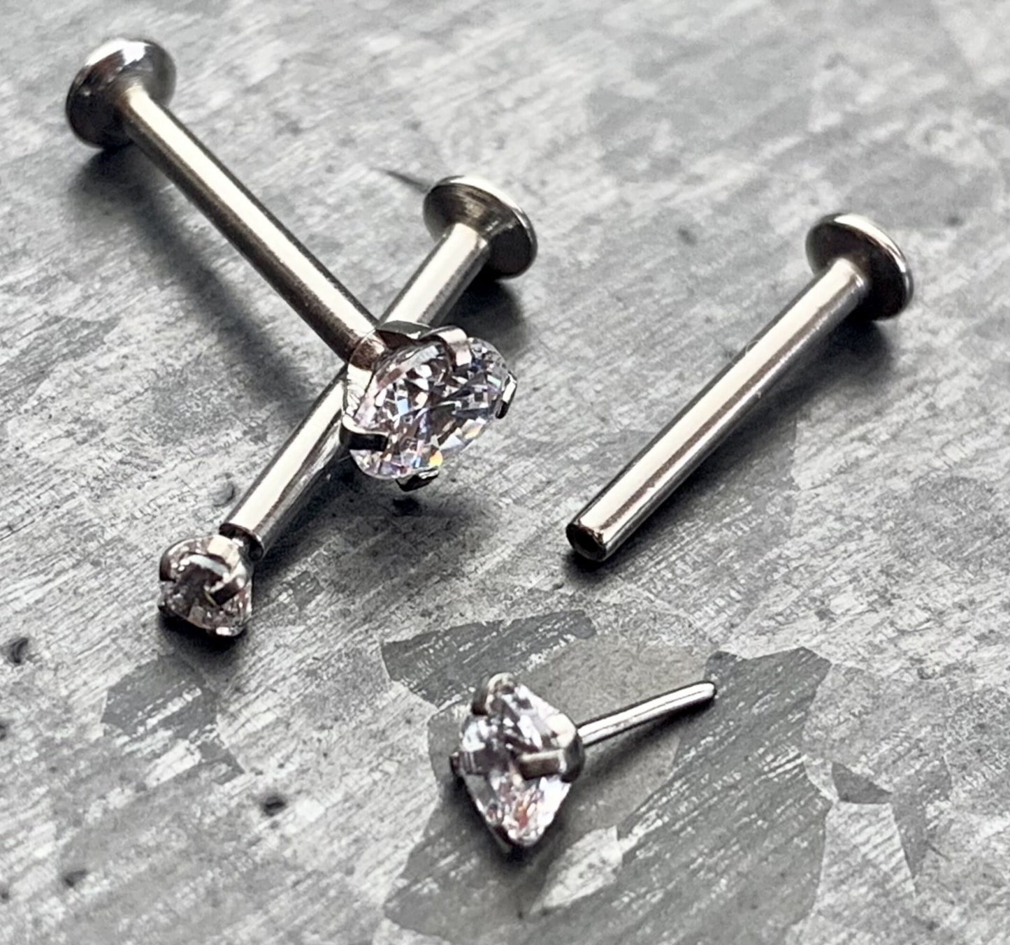 1 Piece of Beautiful Push In Prong Set CZ Gem Labret Stud Threadless Lip Helix Cartilage Ring - 16g - Length 6mm, 8mm, 10mm Available!
