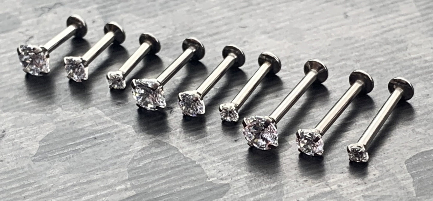 1 Piece of Beautiful Push In Prong Set CZ Gem Labret Stud Threadless Lip Helix Cartilage Ring - 16g - Length 6mm, 8mm, 10mm Available!