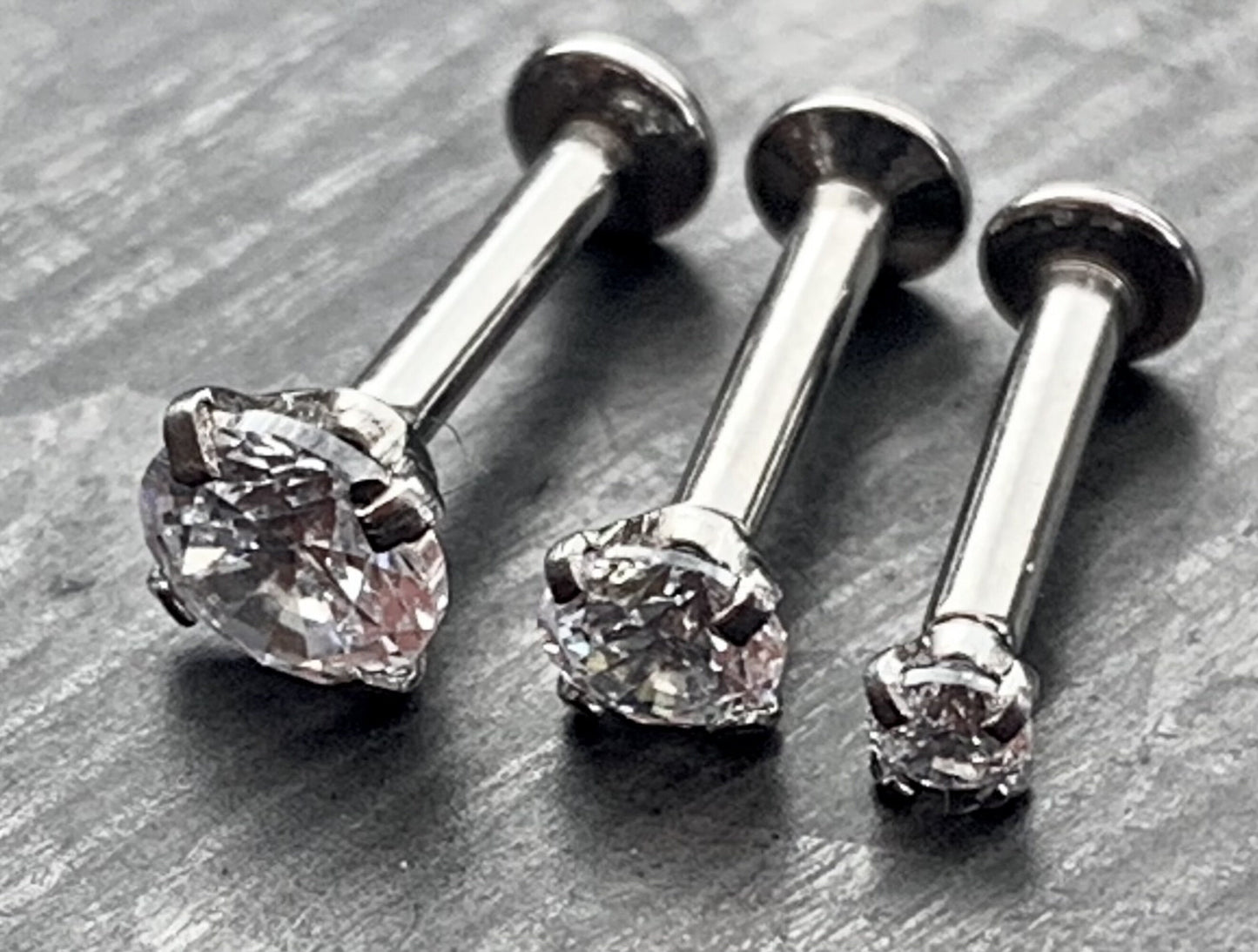1 Piece of Beautiful Push In Prong Set CZ Gem Labret Stud Threadless Lip Helix Cartilage Ring - 16g - Length 6mm, 8mm, 10mm Available!