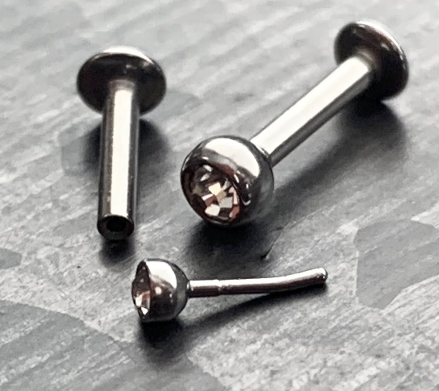 1 Piece of Stunning Push In Press Fit CZ Gem Labret Stud Lip Ring - 16g - Gem Size: 2mm, 3mm - Length 6mm, 8mm, 10mm Available!