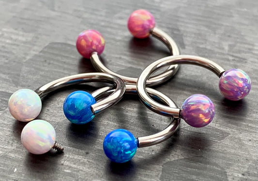 1 Piece of Opal Balls Circular Horseshoe Septum Ring - 16g, 14g - Internal Diameter 8mm, 10mm, 12mm - White, Pink, Blue or Purple Available!