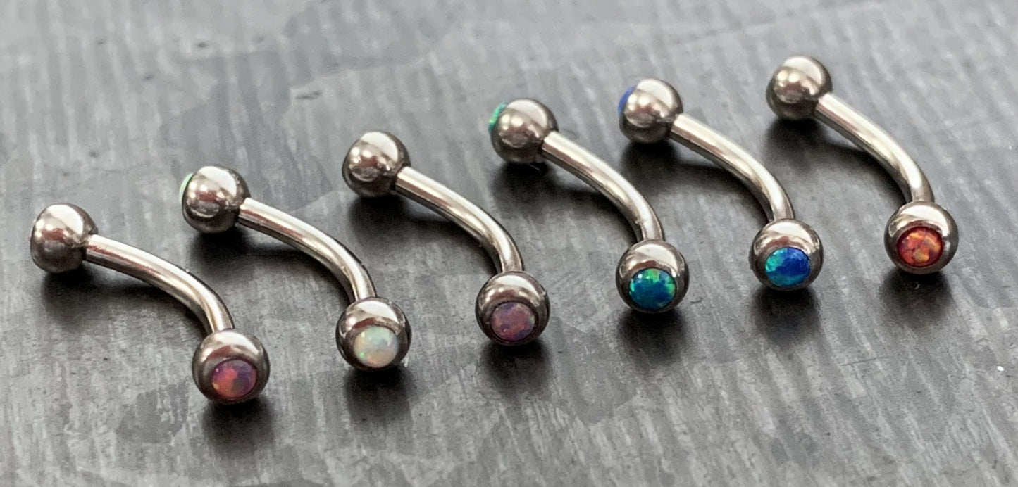 1 Piece Double Opal Curved Barbell Eyebrow Ring - 16g - Length 8mm - White, Blue, Green, Fuchsia, Pink and Purple Available!