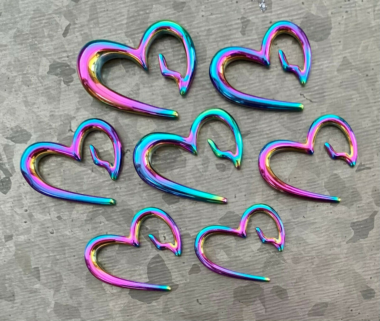 PAIR of Unique Rainbow Surgical Steel Heart Breaker Tapers - Gauges 8g (3.2mm) thru 0g (8mm) available!