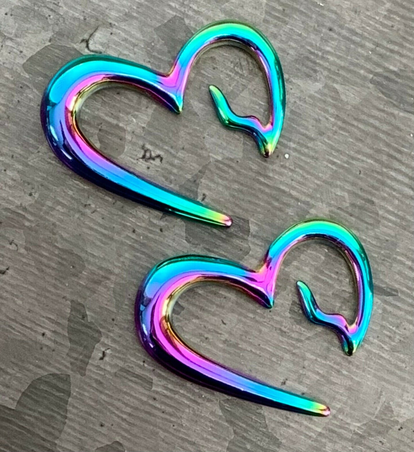 PAIR of Unique Rainbow Surgical Steel Heart Breaker Tapers - Gauges 8g (3.2mm) thru 0g (8mm) available!