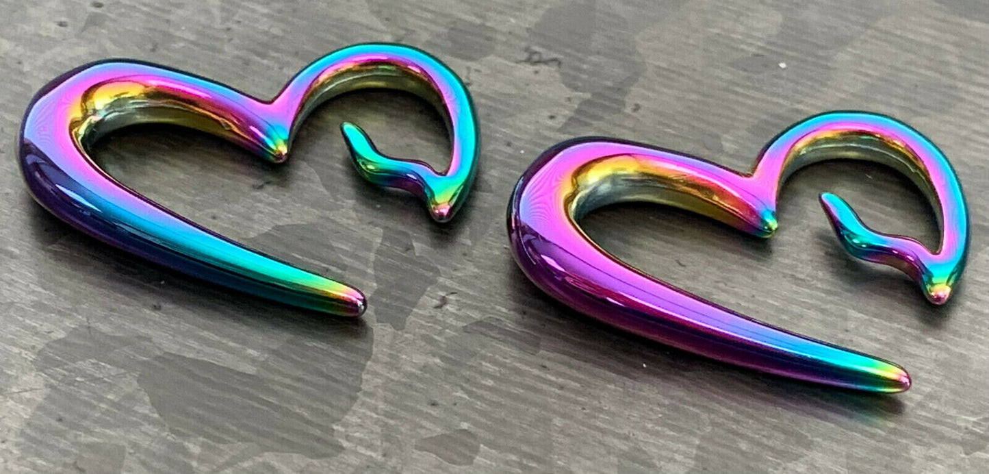 PAIR of Unique Rainbow Surgical Steel Heart Breaker Tapers - Gauges 8g (3.2mm) thru 0g (8mm) available!