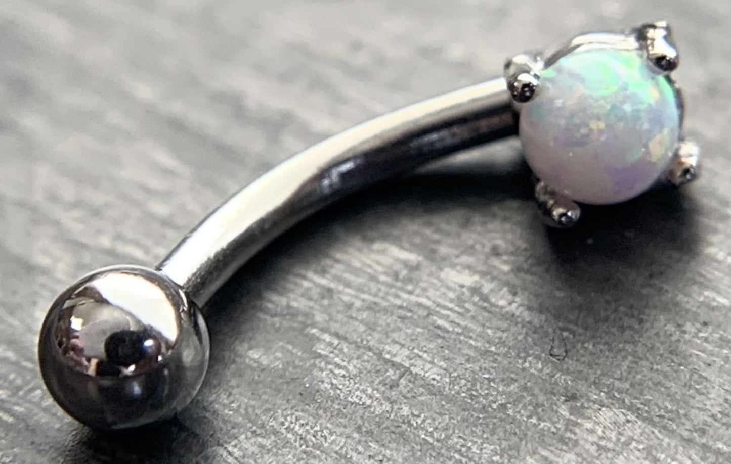 1 Piece Stunning Prong Set 3mm Opal Curved Barbell Eyebrow Ring - 16g - Blue, Purple, White, Gold and Rose Gold Available!