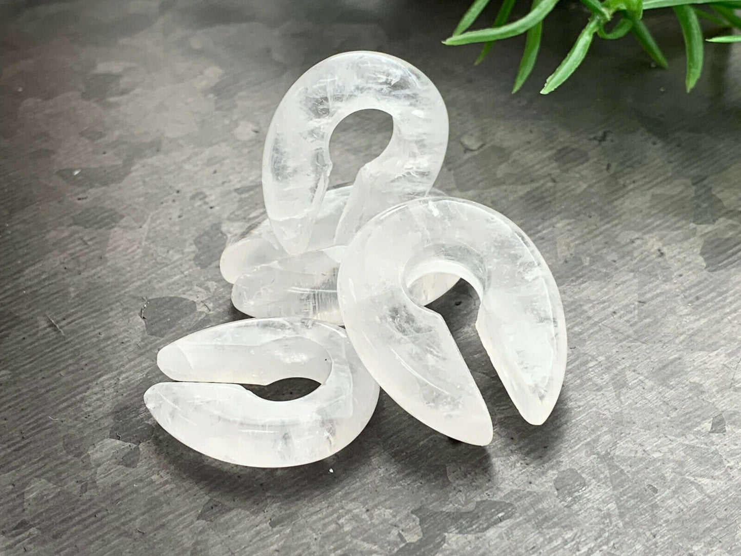 PAIR of Stunning Clear Quartz Stone Keyhole Hanger Ear Weight Tunnels/Plugs - Gauge2g (6.5mm) thru 00g (10mm) available!