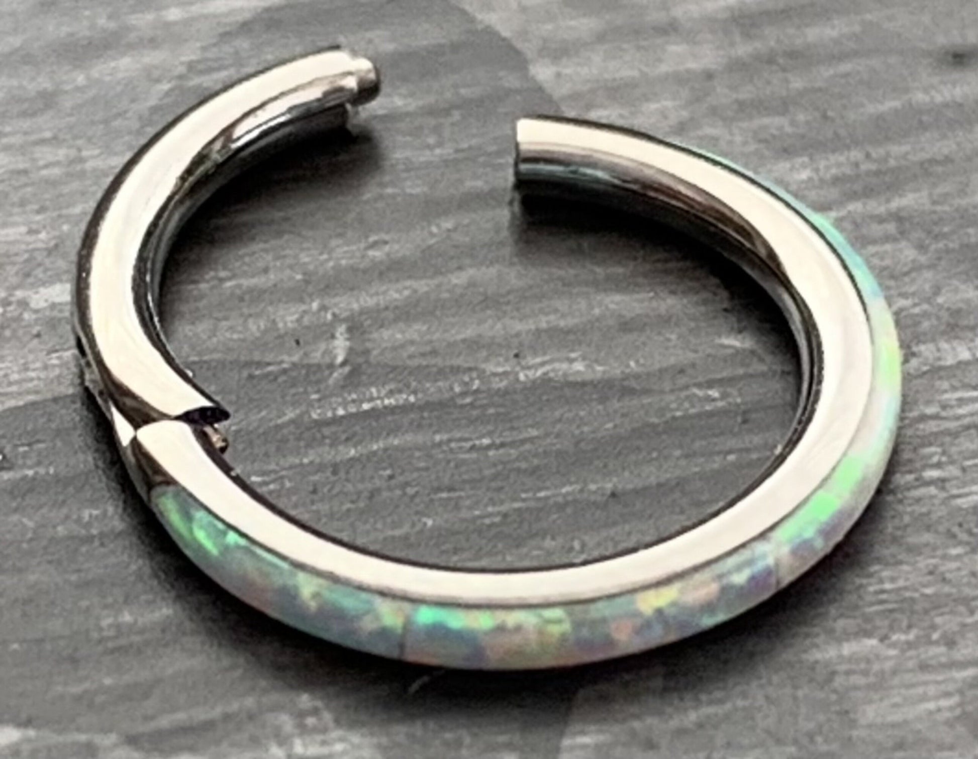 1 Piece Implant Grade Titanium Opal Outer Edge Hinged Segment Septum Ring - White, Pink, Blue - Gauge 16g, Diameter 10mm or 8mm available!