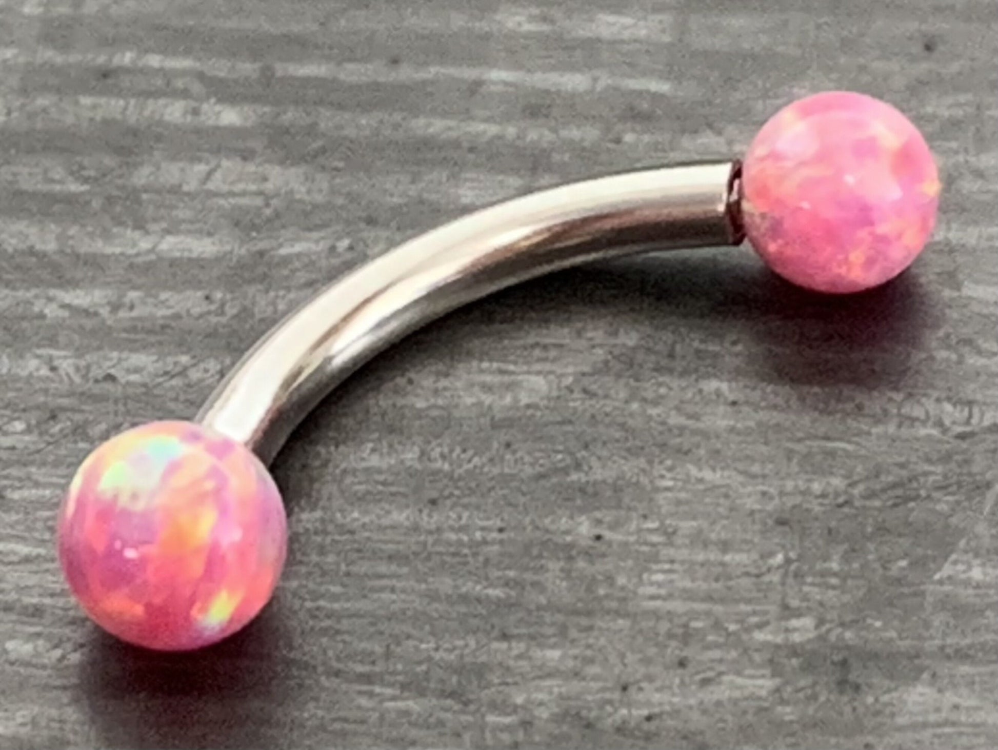1 Piece Opal Balls Curved Surgical Steel Eyebrow Ring - 16g, 5/16" (8mm) - Blue, Pink or White - YOU Choose Color!!!