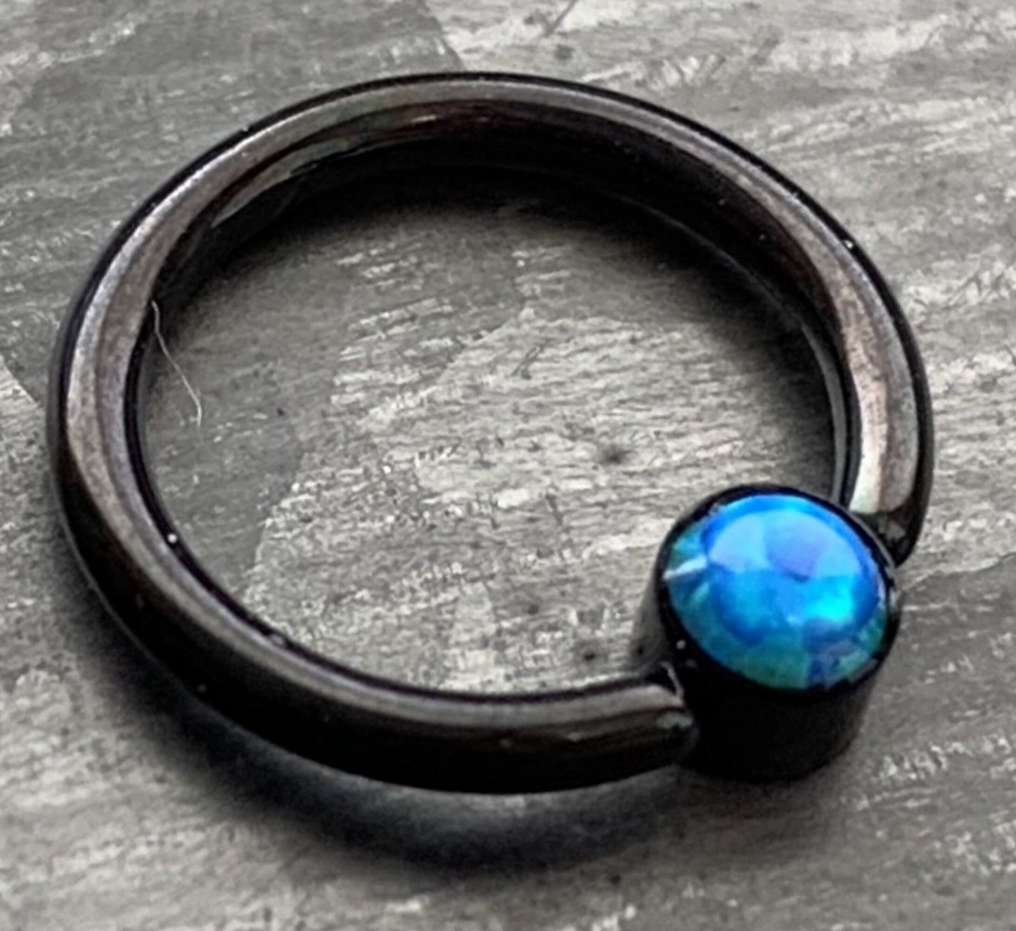 1 Piece Stunning Black Opal Set Flat-Back Black Plated Segment Septum Ring - 16g or 14g - 8mm or 10mm - White, Purple, Blue Available!