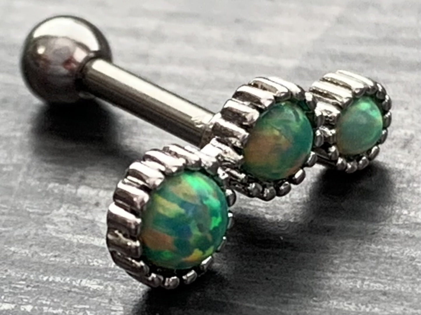 1 Piece Triple Round Opal Steel Tragus Cartilage Stud/Ring - 16g - 1/4" (6mm) - Blue, Green, Gold, Pink, Rose Gold and White Available!