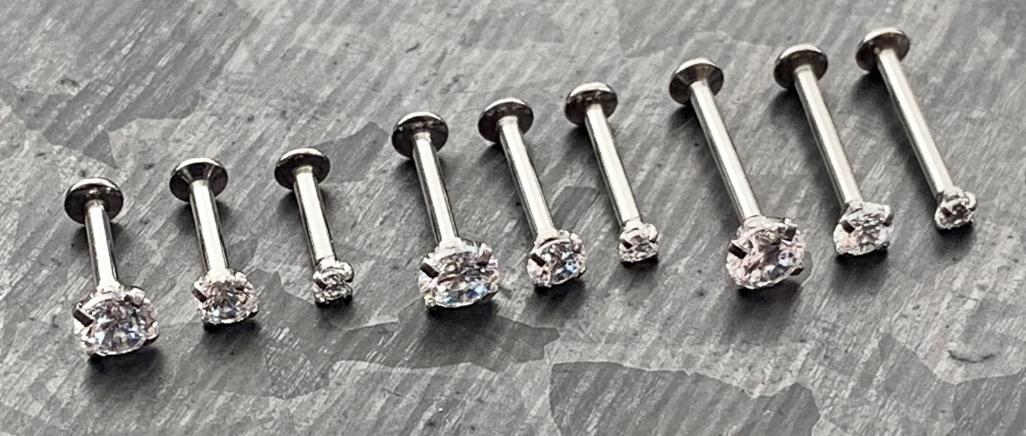 1 Piece of Beautiful Push In Prong Set CZ Gem Labret Stud Threadless Lip Helix Cartilage Ring - 16g - Length 6mm, 8mm, 10mm Available!
