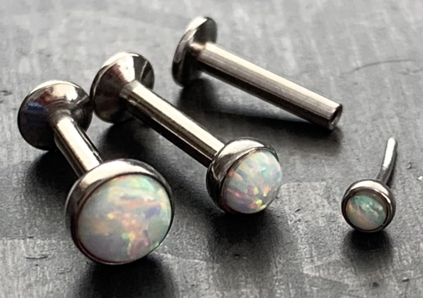 1 Piece Unique Push In Opal Dome Labret Monroe Stud Lip Ring- 16g - Length: 6mm or 8mm - Gem Size 2, 3 or 4mm - White or Blue Available!