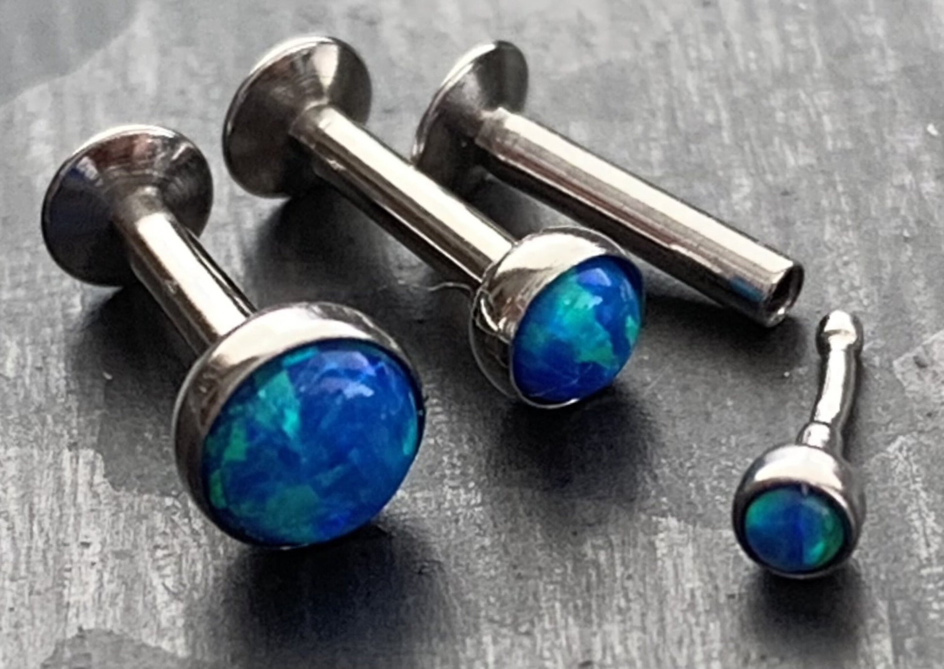 1 Piece Unique Push In Opal Dome Labret Monroe Stud Lip Ring- 16g - Length: 6mm or 8mm - Gem Size 2, 3 or 4mm - White or Blue Available!