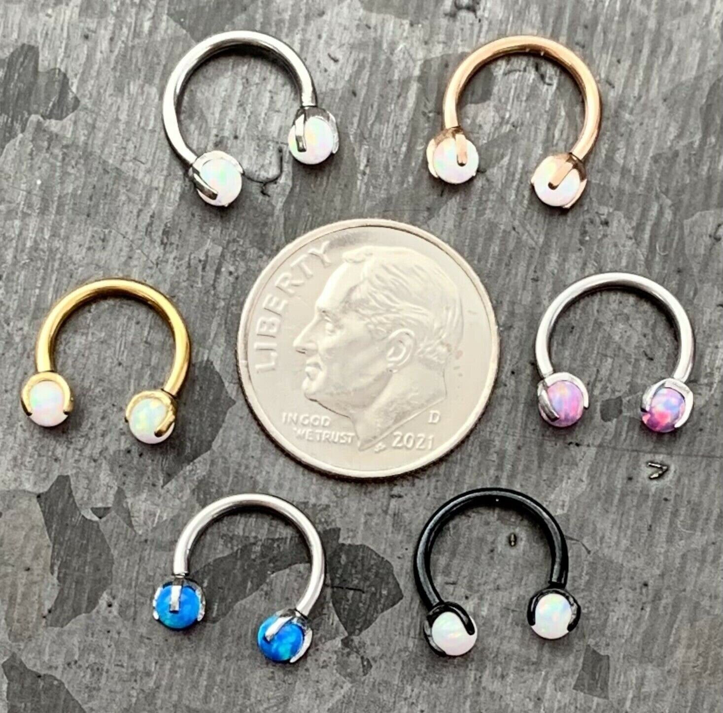 1 Piece of Claw Set Opal Balls Circular Horseshoe Septum Ring - 16g - 8mm - Steel Pink, Blue or White, Black, Gold, Rose Gold Available!