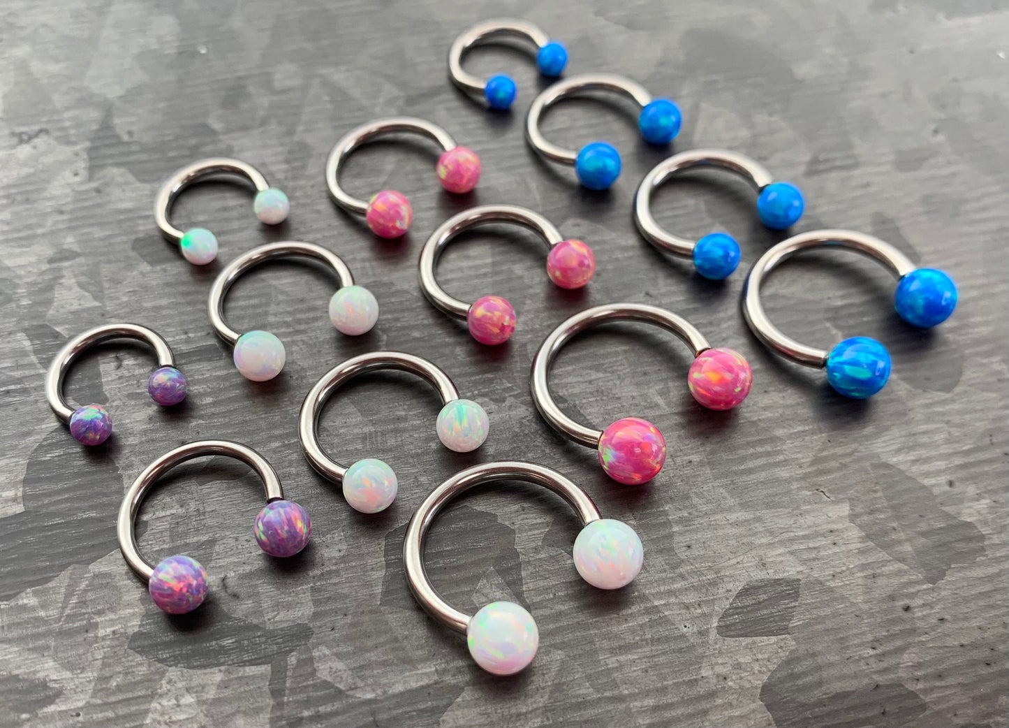 1 Piece of Opal Balls Circular Horseshoe Septum Ring - 16g, 14g - Internal Diameter 8mm, 10mm, 12mm - White, Pink, Blue or Purple Available!