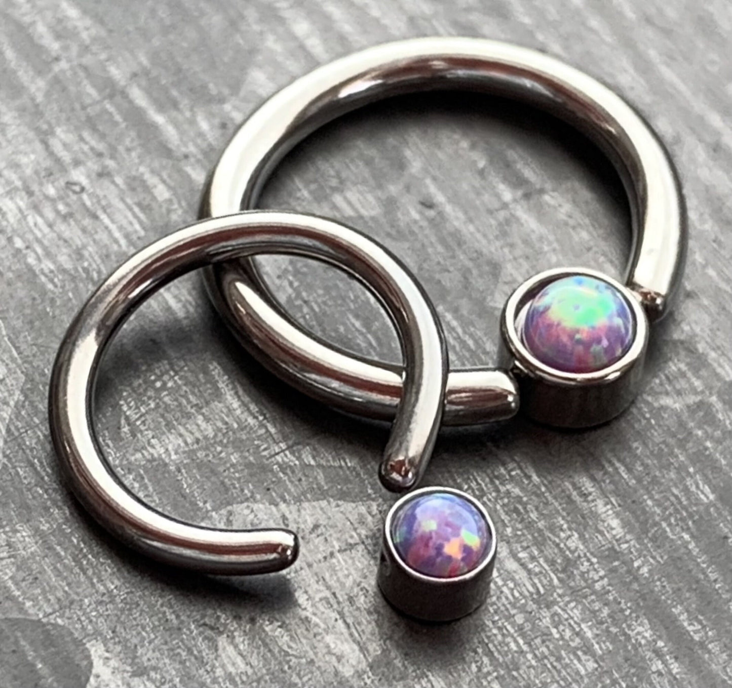 1 Piece of Opal Set Flat-Back Captive Bead Septum Ring - 16g or 14g - 8mm or 10mm - White, Purple, Blue, Pink or Green Available!