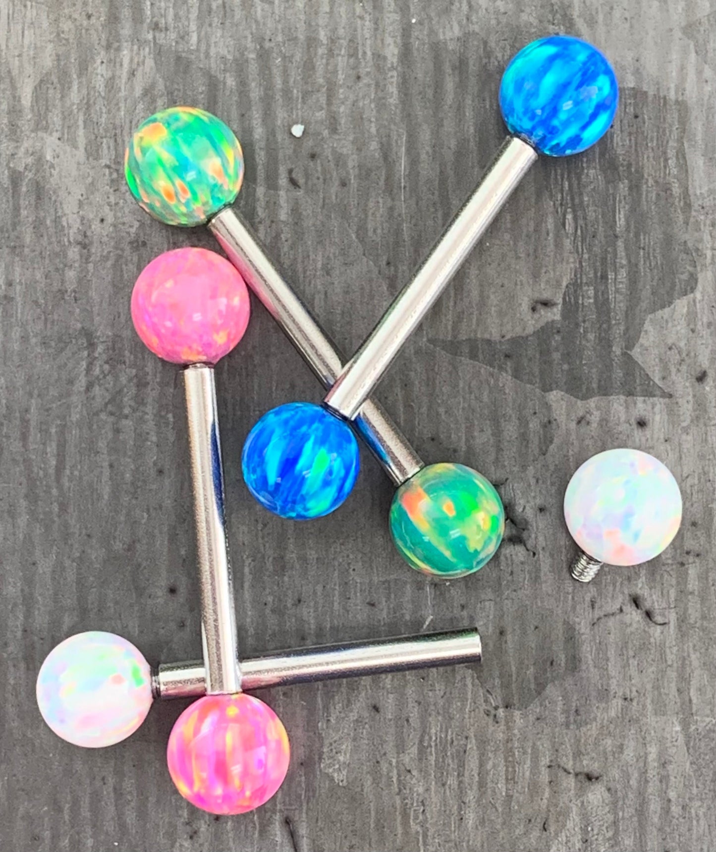 1 Piece or 1 Pair Beautiful Internally Threaded Opal Balls Nipple/Tongue Ring - Barbell 9/16"(14mm) - Blue, Green, Pink and White Available!