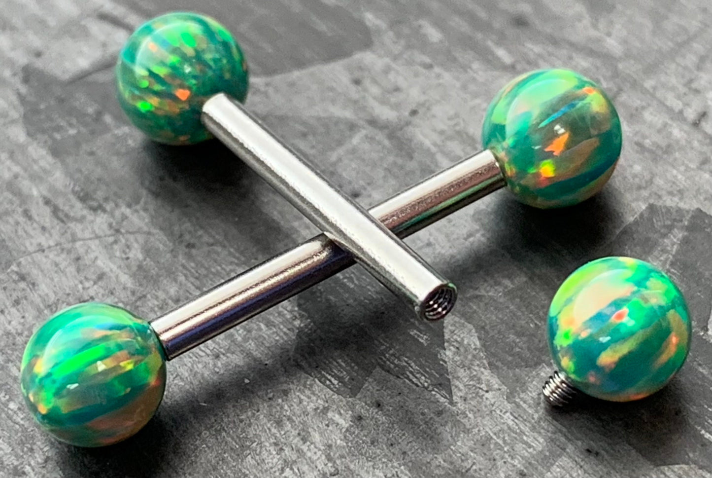 1 Piece or 1 Pair Beautiful Internally Threaded Opal Balls Nipple/Tongue Ring - Barbell 9/16"(14mm) - Blue, Green, Pink and White Available!