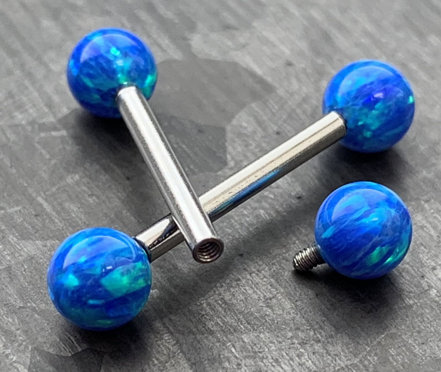 1 Piece or 1 Pair Beautiful Internally Threaded Opal Balls Nipple/Tongue Ring - Barbell 9/16"(14mm) - Blue, Green, Pink and White Available!