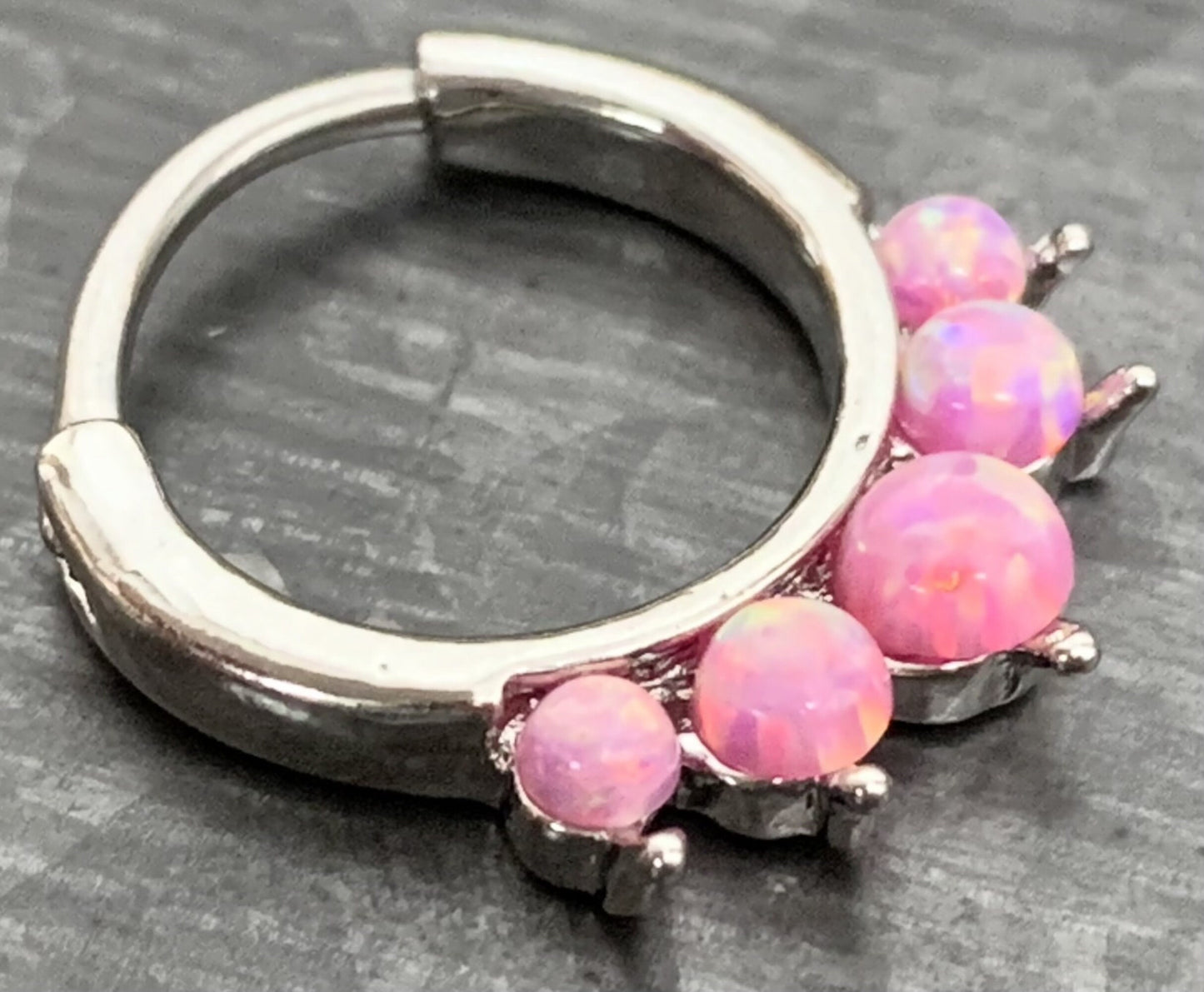 1 Piece Stunning Five Opal 316L Surgical Steel Hinged Septum Segment Ring - 16g - Blue, Pink, Purple and White Available!