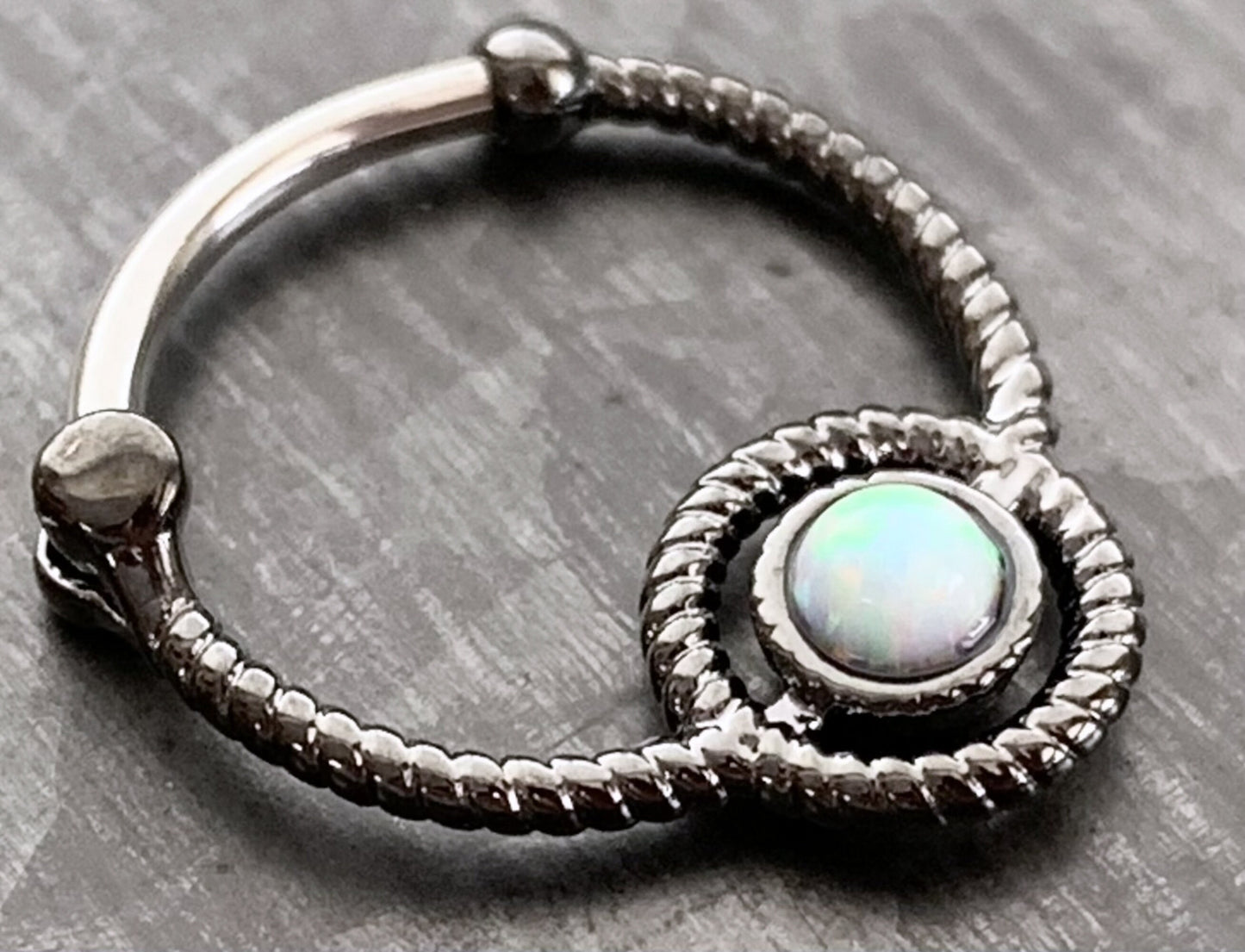1 Piece Opal Roped Circle Design Septum Clicker Ring - 16g - Gold, Rose Gold, Rhodium and Steel!