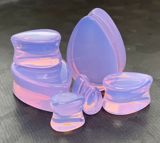 PAIR of Stunning Lavender Tear Drop Opalite Stone Glass Plugs - Gauges 2g (6mm) to 1"(25mm) available!