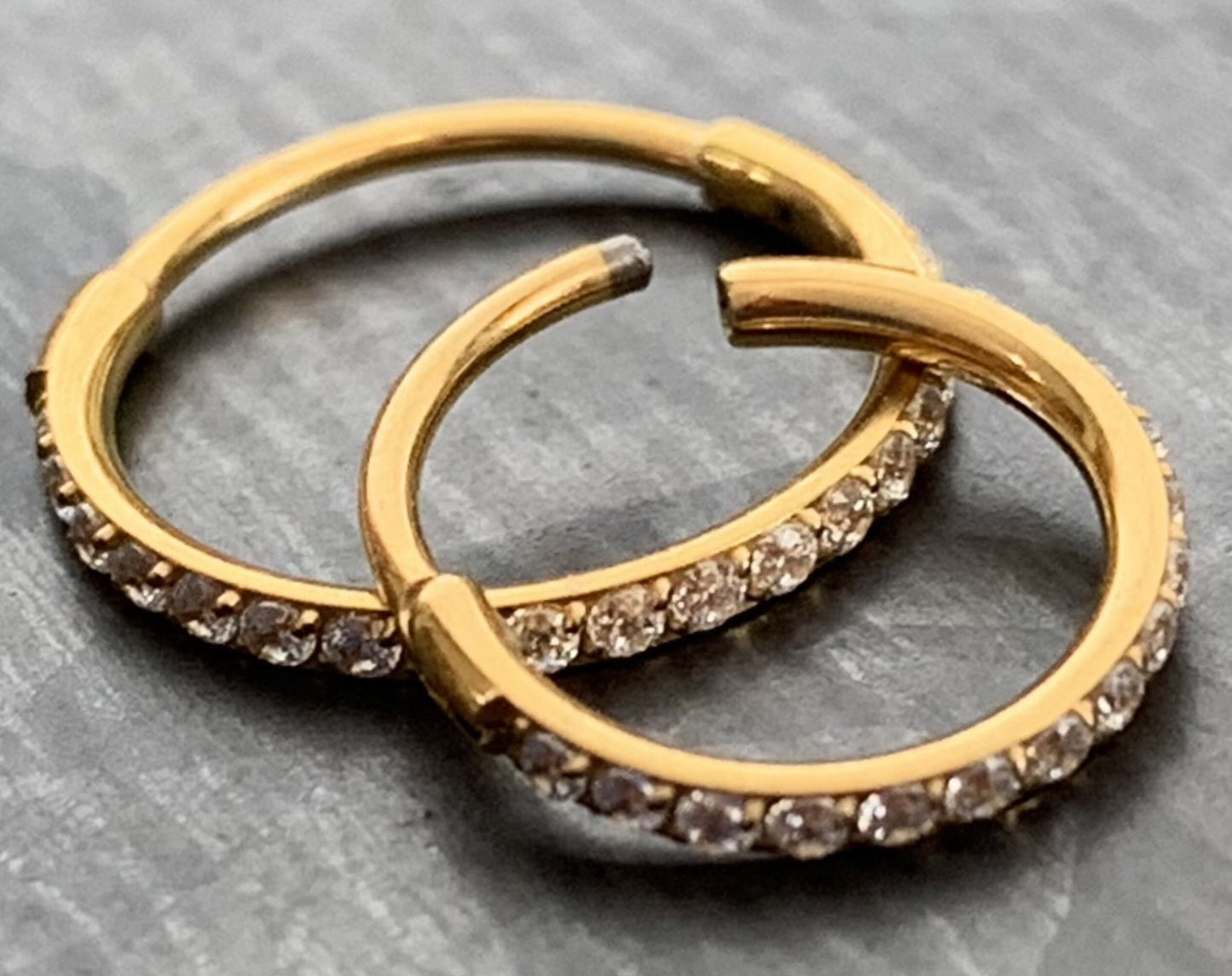 1 Piece Titanium Paved Outer CZ Gems Hinged Segment Ring - 16g - Aqua, Black, Clear, Gold, Pink, Red, Rose Gold Available!