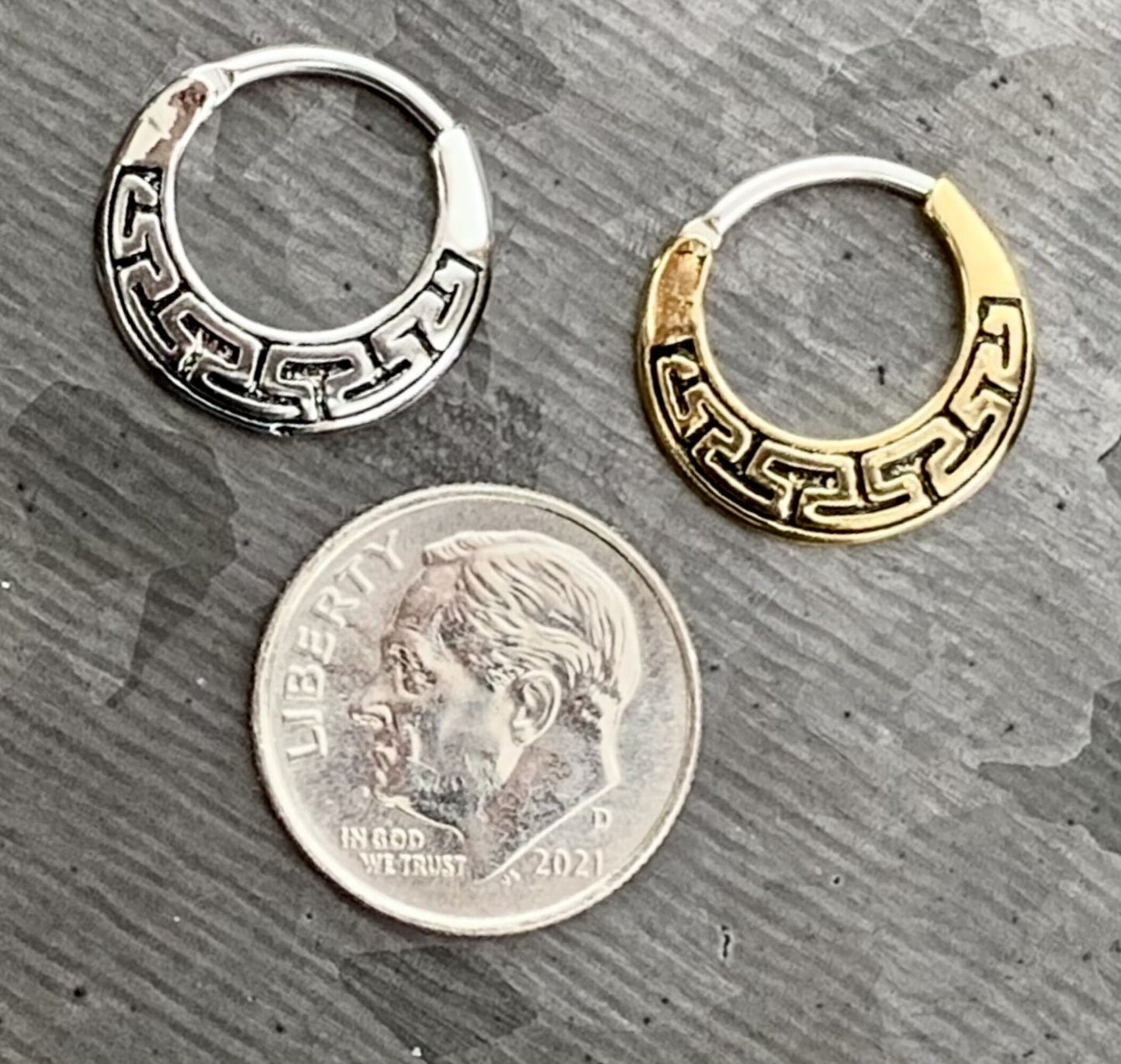 1 Piece Unique Maze Tribal Fan Surgical Steel Septum Clicker Ring - 16g - Antique Gold and Steel Available!