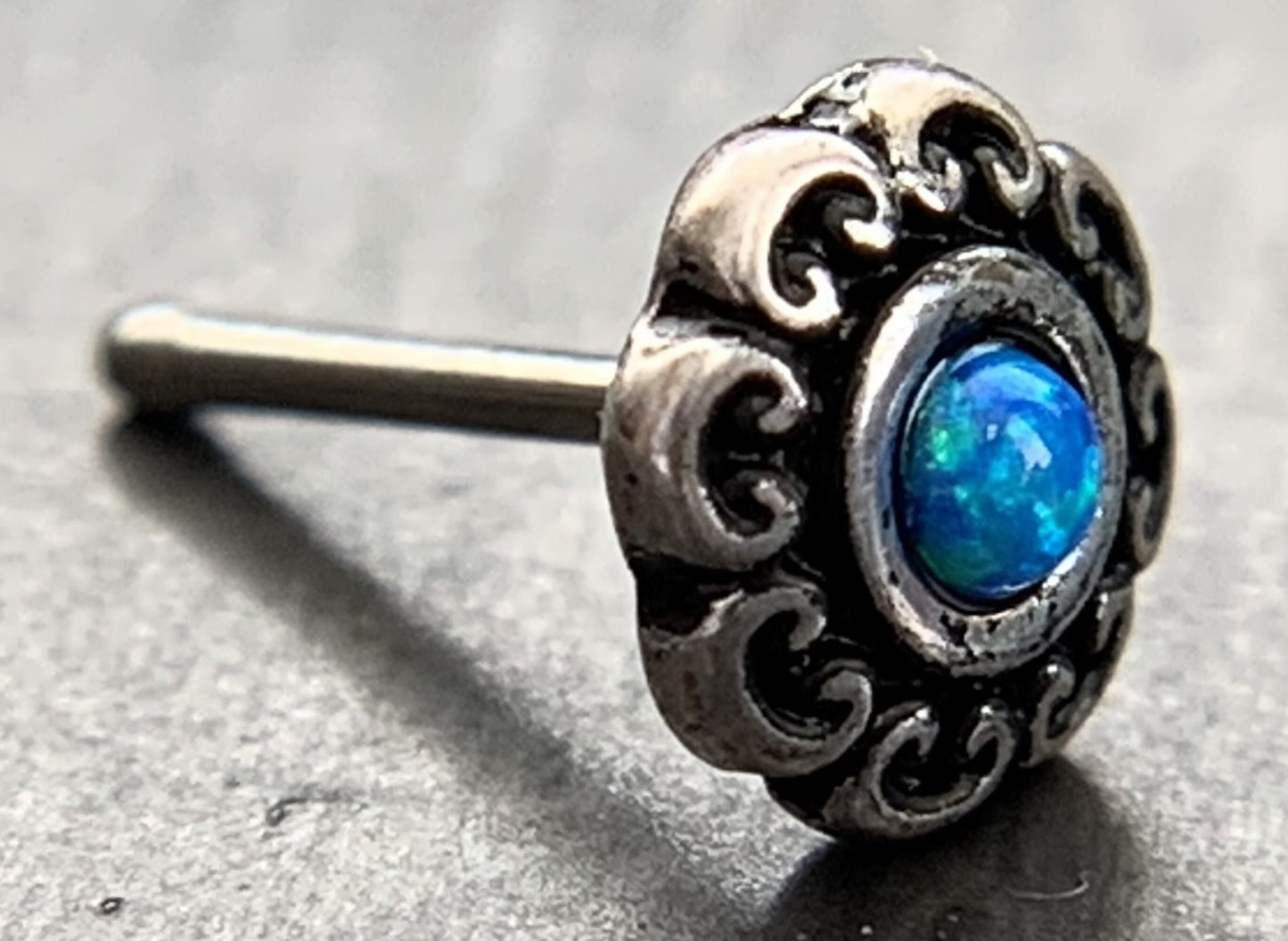 1 Piece Stunning Opal Tribal Heart Filigree Nose Stud/Ring - Antique Gold or Silver Plated - 20g - White, Blue or Pink Available!