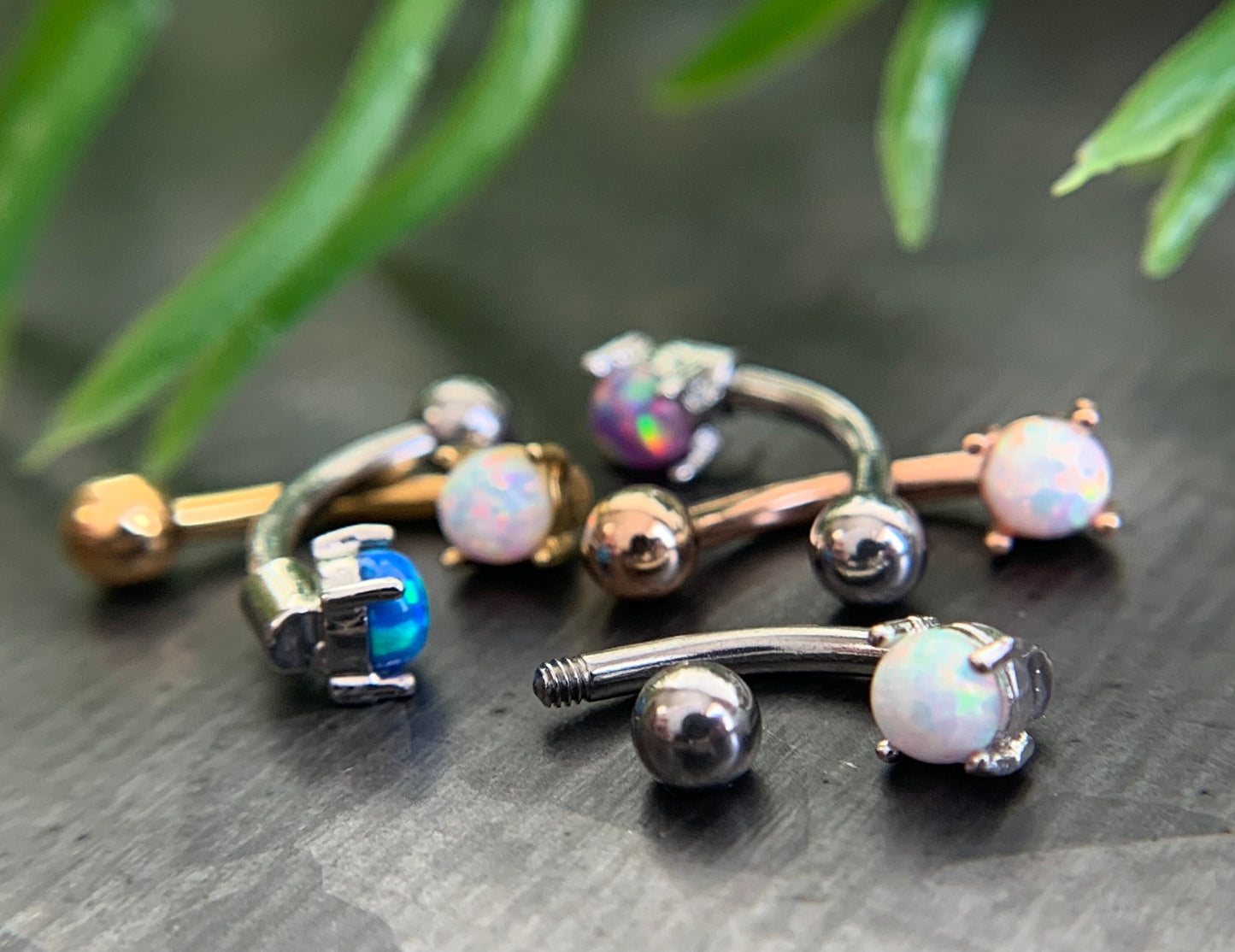 1 Piece Stunning Prong Set 3mm Opal Curved Barbell Eyebrow Ring - 16g - Blue, Purple, White, Gold and Rose Gold Available!
