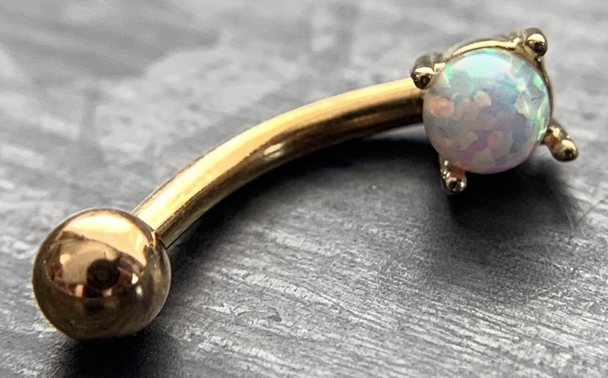 1 Piece Stunning Prong Set 3mm Opal Curved Barbell Eyebrow Ring - 16g - Blue, Purple, White, Gold and Rose Gold Available!