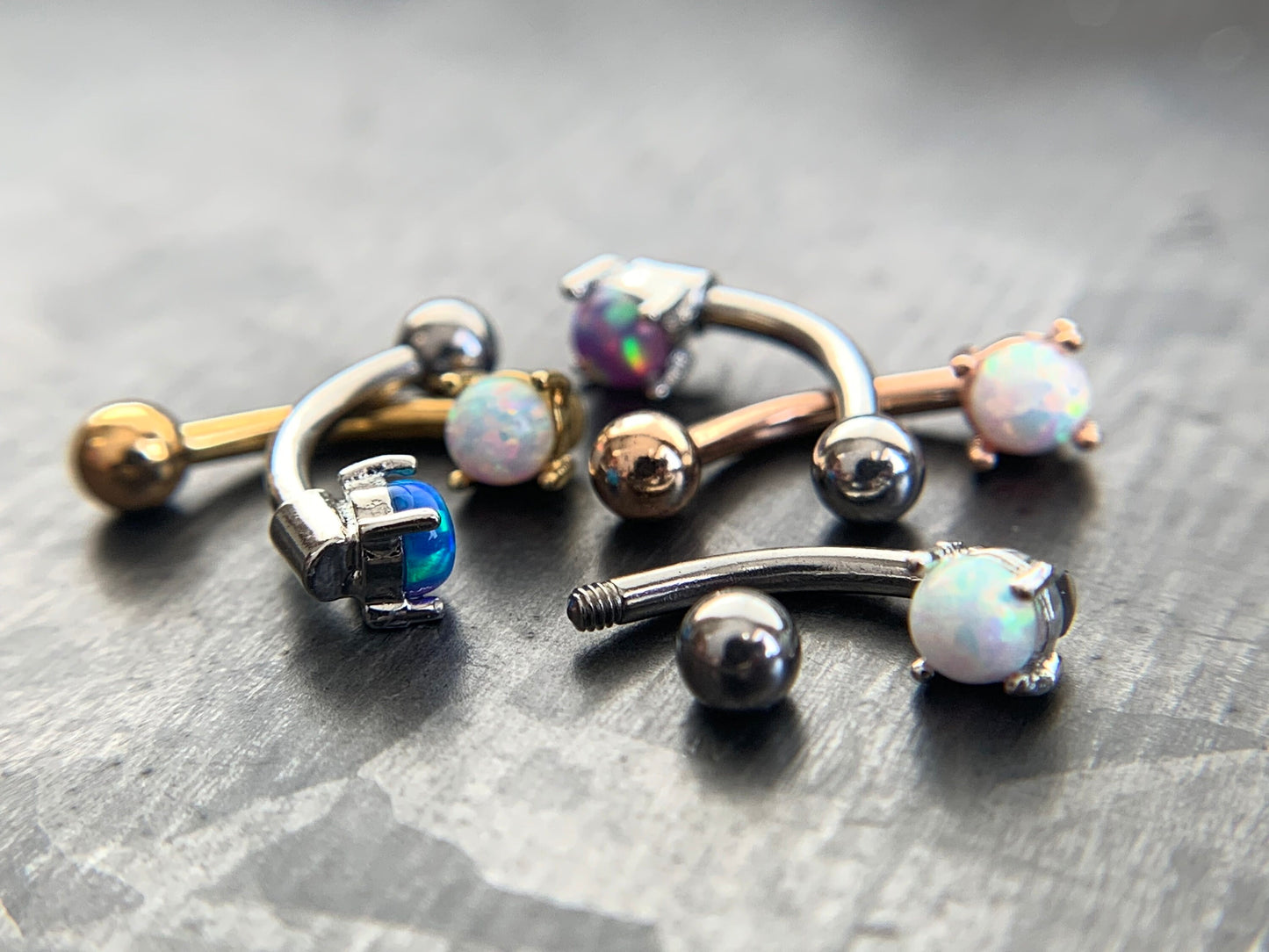 1 Piece Stunning Prong Set 3mm Opal Curved Barbell Eyebrow Ring - 16g - Blue, Purple, White, Gold and Rose Gold Available!