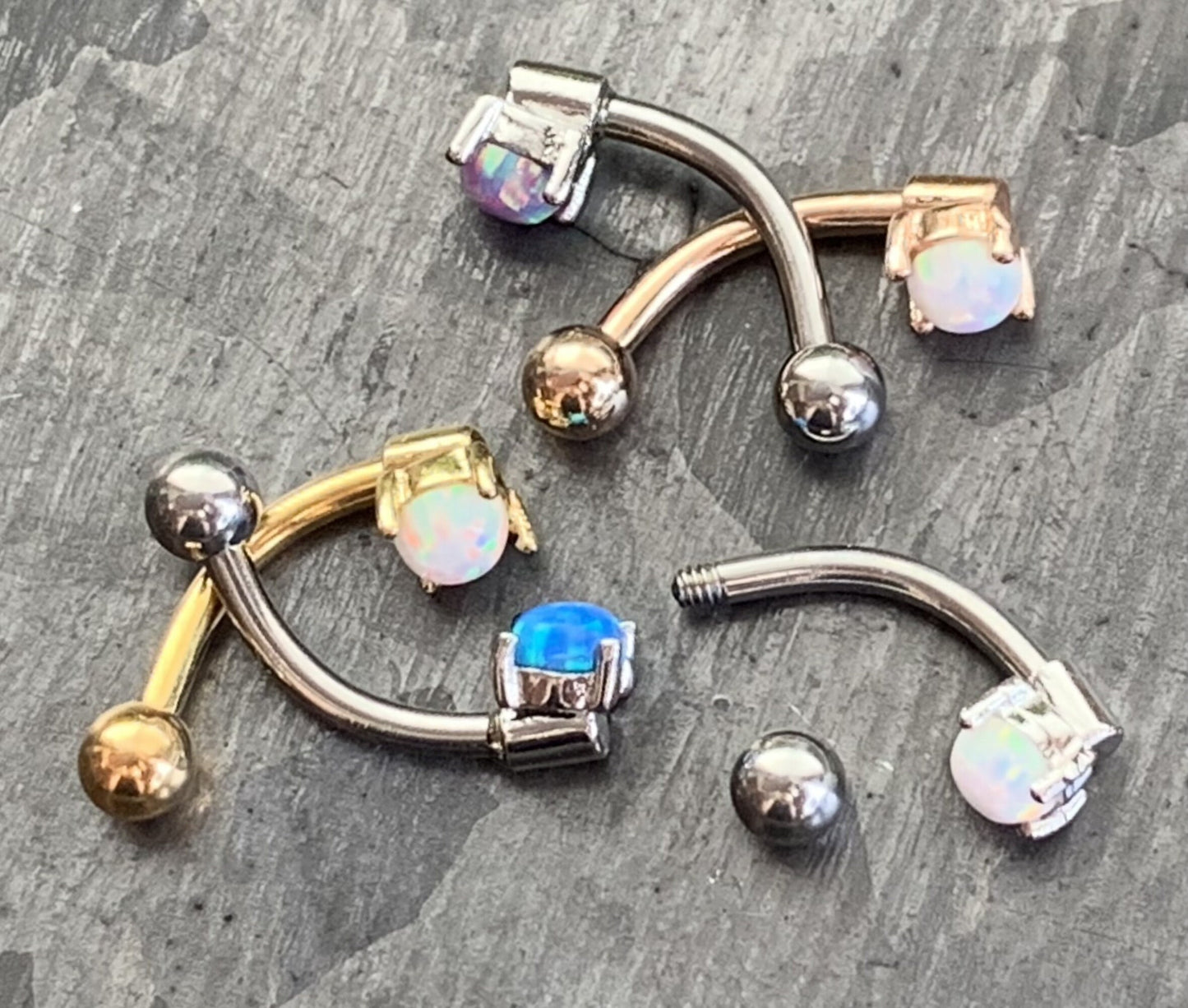 1 Piece Stunning Prong Set 3mm Opal Curved Barbell Eyebrow Ring - 16g - Blue, Purple, White, Gold and Rose Gold Available!