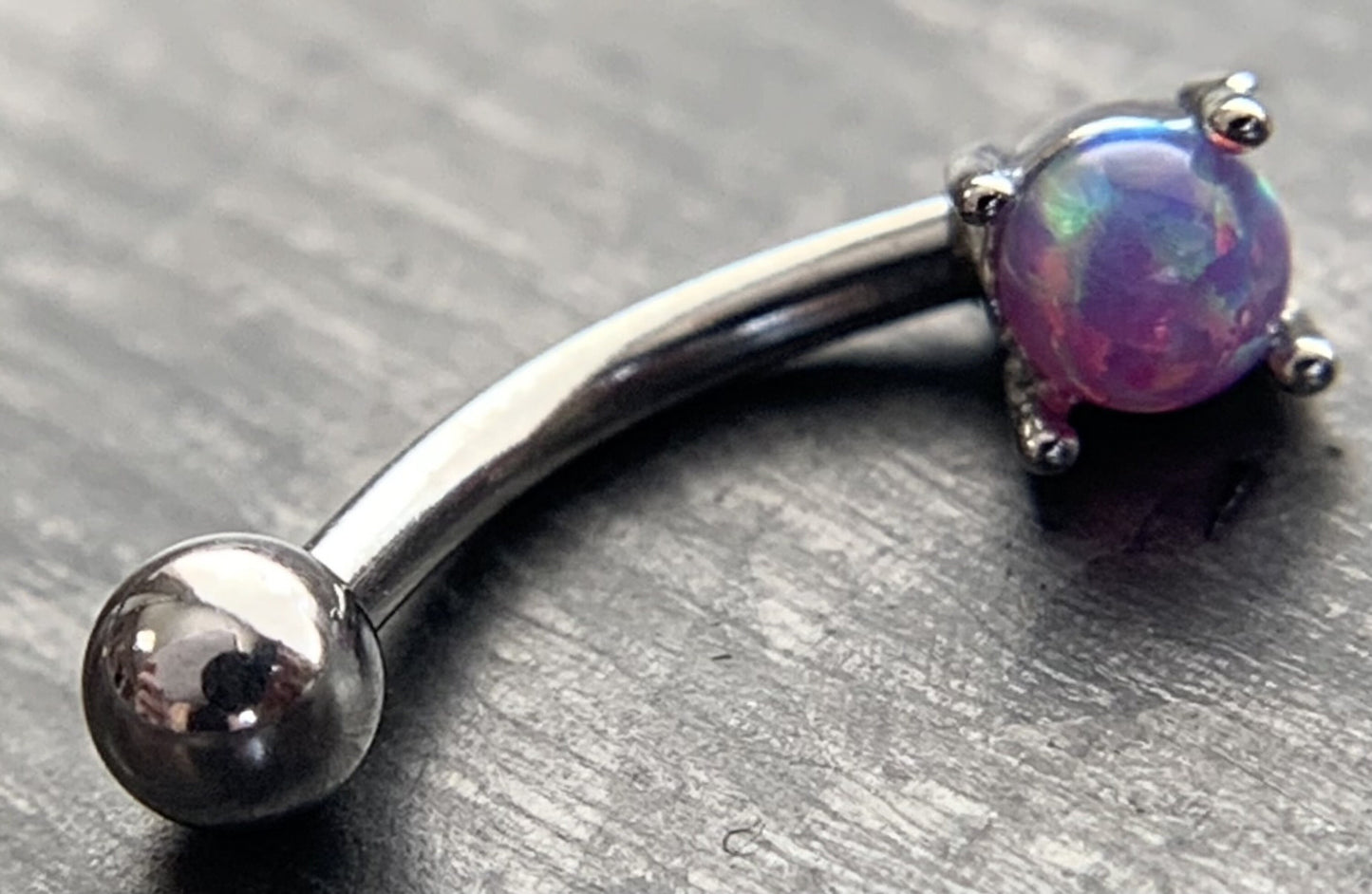 1 Piece Stunning Prong Set 3mm Opal Curved Barbell Eyebrow Ring - 16g - Blue, Purple, White, Gold and Rose Gold Available!