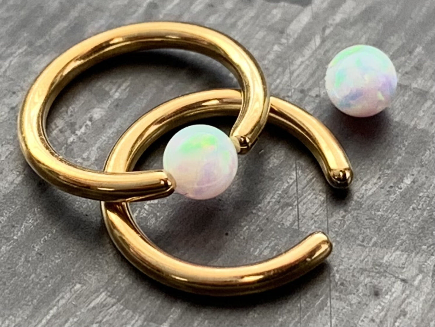 PAIR of Beautiful Synthetic Opal Ball Ion Plated Captive Bead Rings - 16g - 5/16" (8mm) - Black, Gold, Rose Gold and Rainbow Available!