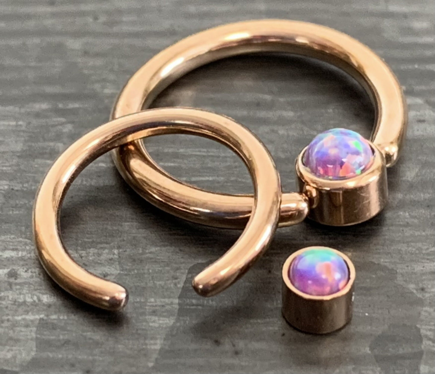 1 Piece Stunning Rose Gold Opal Set Flat-Back Black Plated Segment Septum Ring - 16g or 14g - 8mm or 10mm - White, Purple, Blue Available!