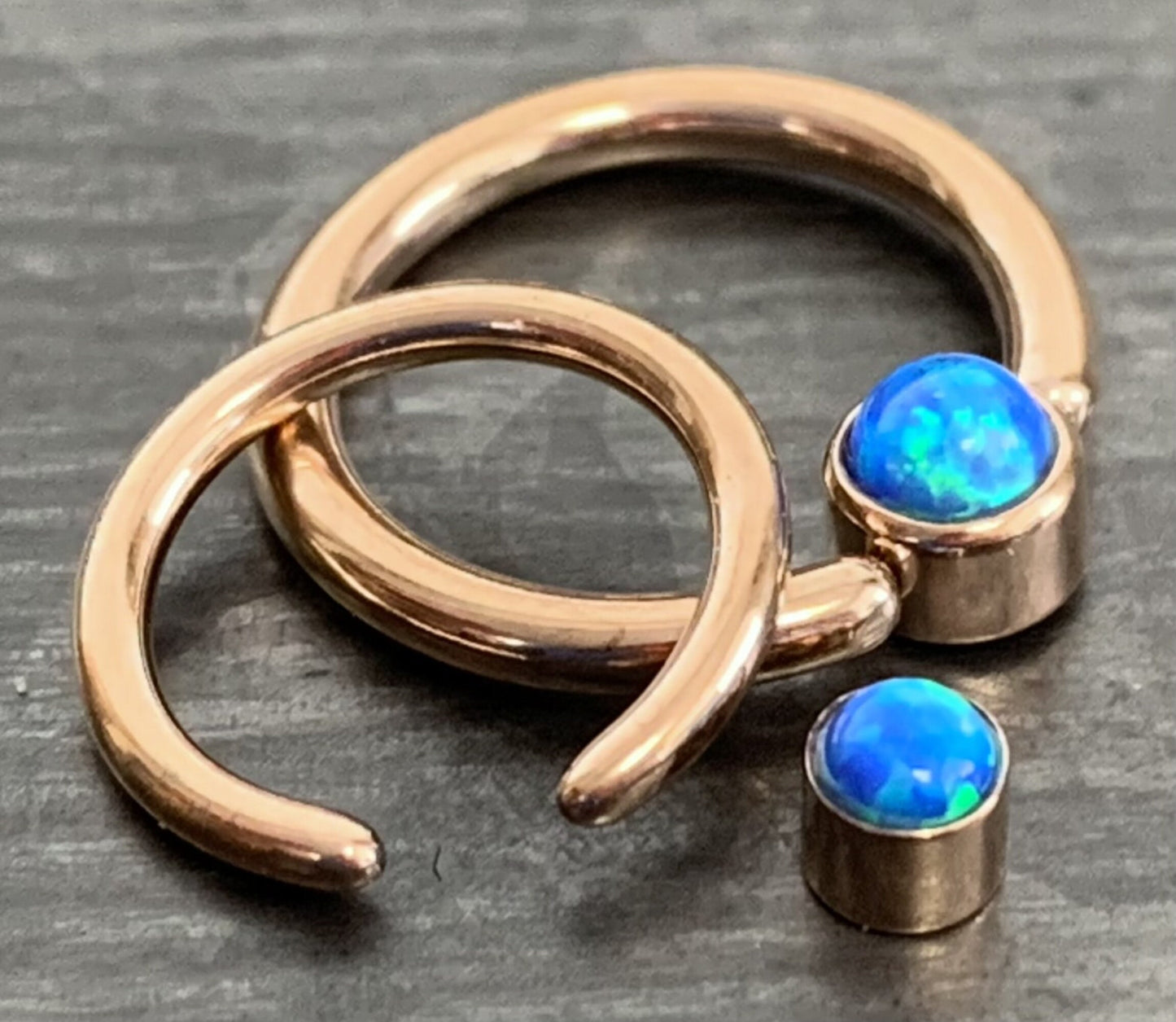 1 Piece Stunning Rose Gold Opal Set Flat-Back Black Plated Segment Septum Ring - 16g or 14g - 8mm or 10mm - White, Purple, Blue Available!