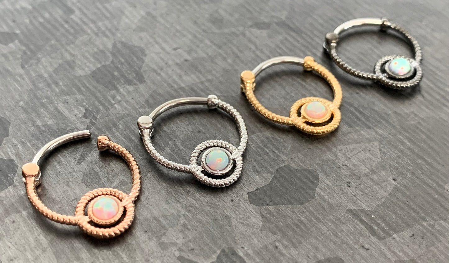 1 Piece Opal Roped Circle Design Septum Clicker Ring - 16g - Gold, Rose Gold, Rhodium and Steel!