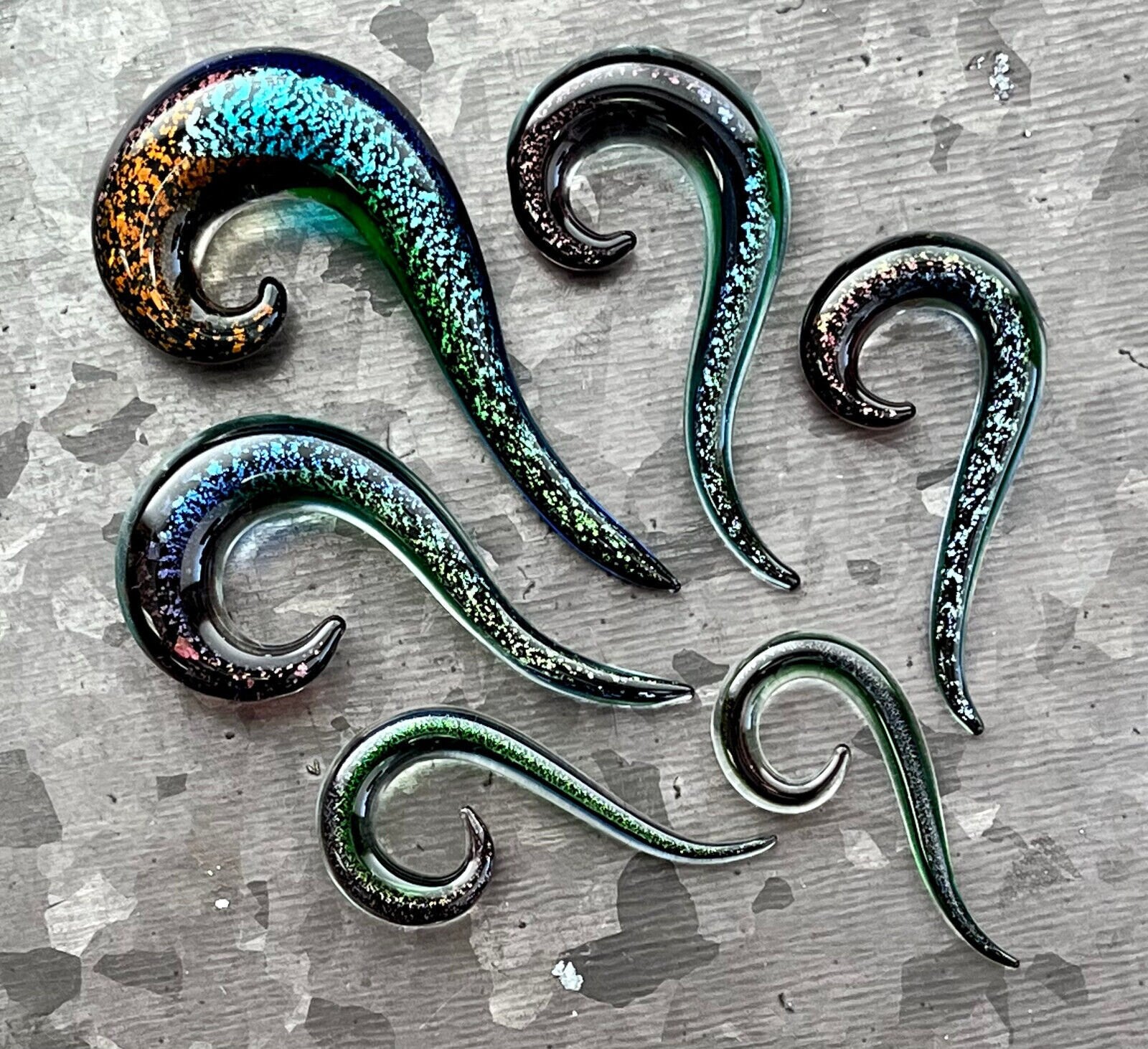 PAIR of Stunning Rainbow Dichroic Glass Spiral Hanging Tapers/Plugs - Expanders - Gauges 4g (5mm) thru 5/8" (16mm) Available!