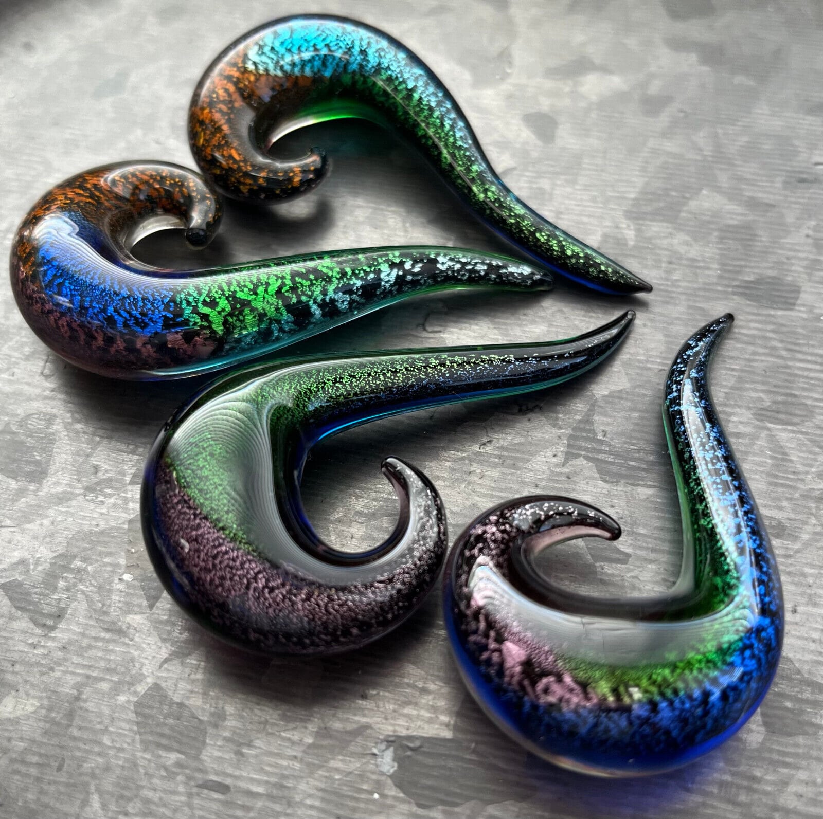 PAIR of Stunning Rainbow Dichroic Glass Spiral Hanging Tapers/Plugs - Expanders - Gauges 4g (5mm) thru 5/8" (16mm) Available!