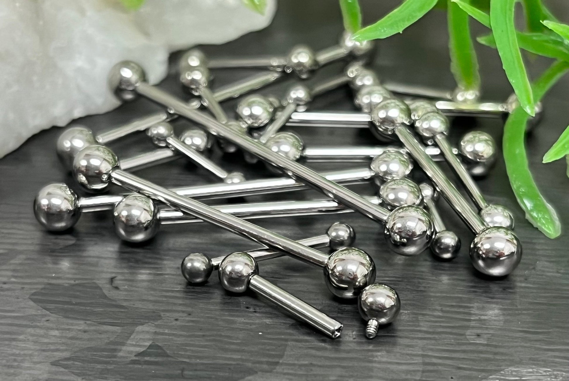 1 Piece Grade 23 Solid Titanium Internally Threaded Industrial Barbell /Eyebrow Ring - 16g or 14g - Different Ball Size & Lengths Available!