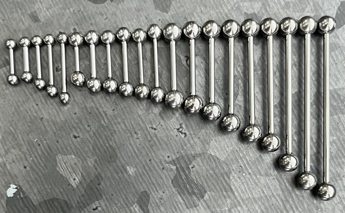 1 Piece Grade 23 Solid Titanium Internally Threaded Industrial Barbell /Eyebrow Ring - 16g or 14g - Different Ball Size & Lengths Available!