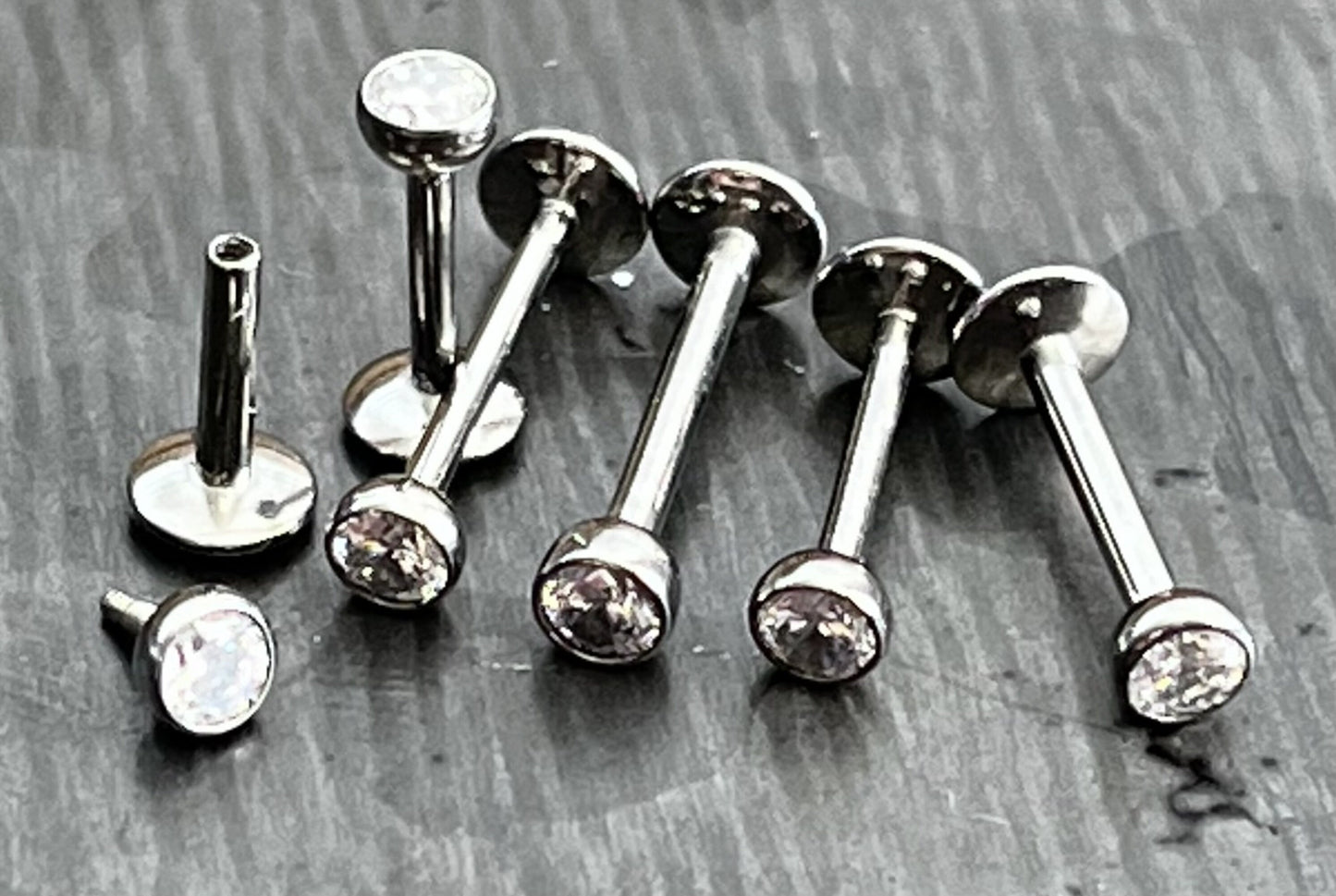 1 Piece of Internally Threaded Solid Titanium Bezel Gem Labret Stud Lip Ring - 16g or 18g - Gem Size: 2 or 3mm - Lengths - 6mm, 8mm or 10mm!