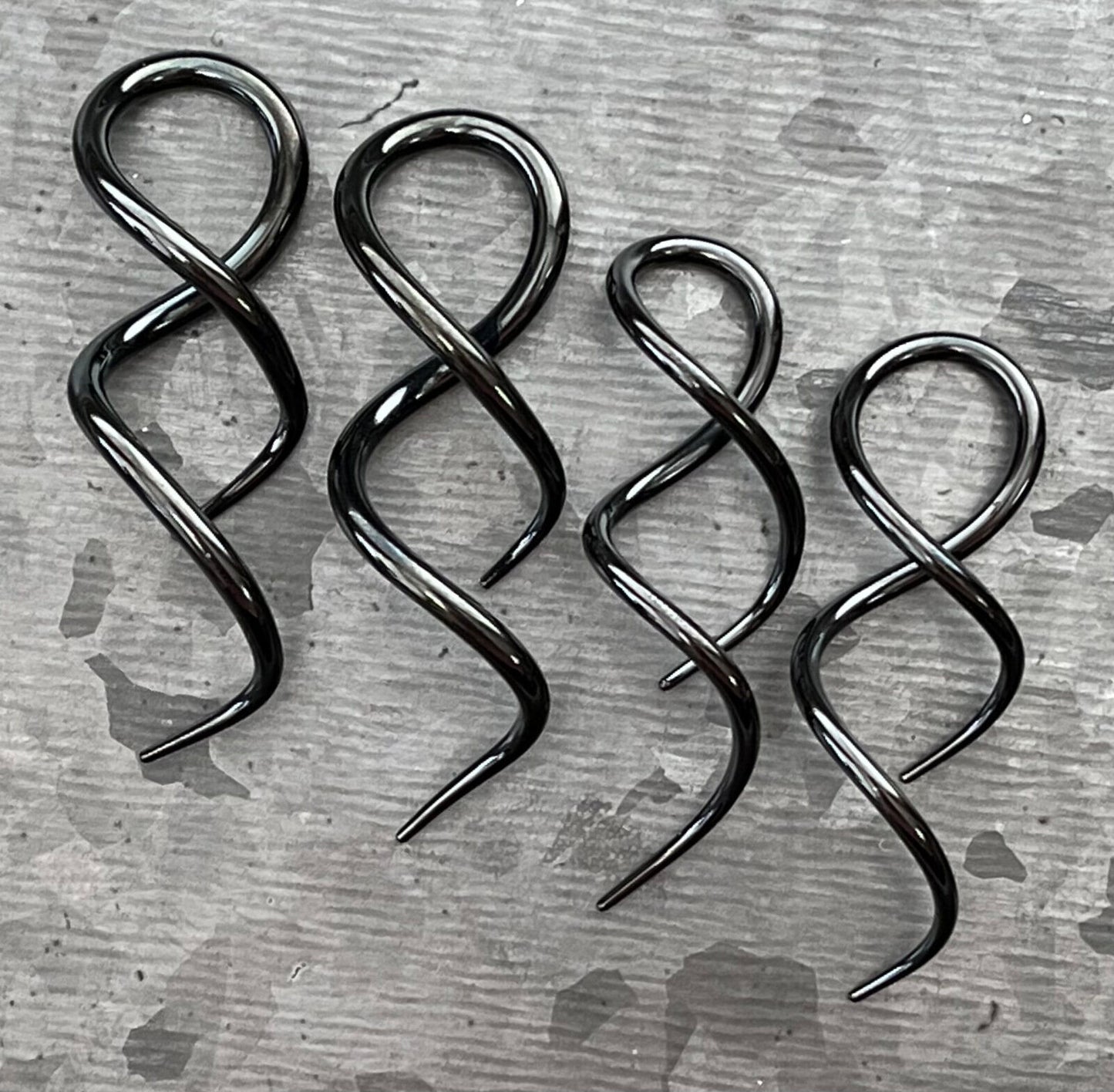 PAIR of Stunning Black 316L Surgical Steel Twist Hanging Tapers / Plugs - Expanders - Gauges 14g (1.6mm) thru 10g (2.4mm) available!