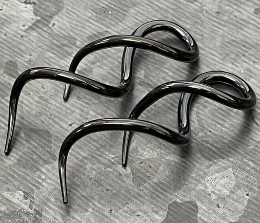 PAIR of Stunning Black 316L Surgical Steel Twist Hanging Tapers / Plugs - Expanders - Gauges 14g (1.6mm) thru 10g (2.4mm) available!